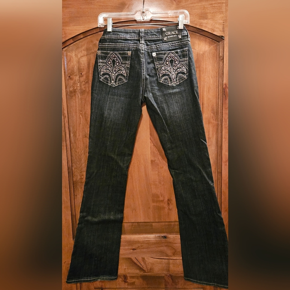 Grace in LA rhinestone pocket jeans